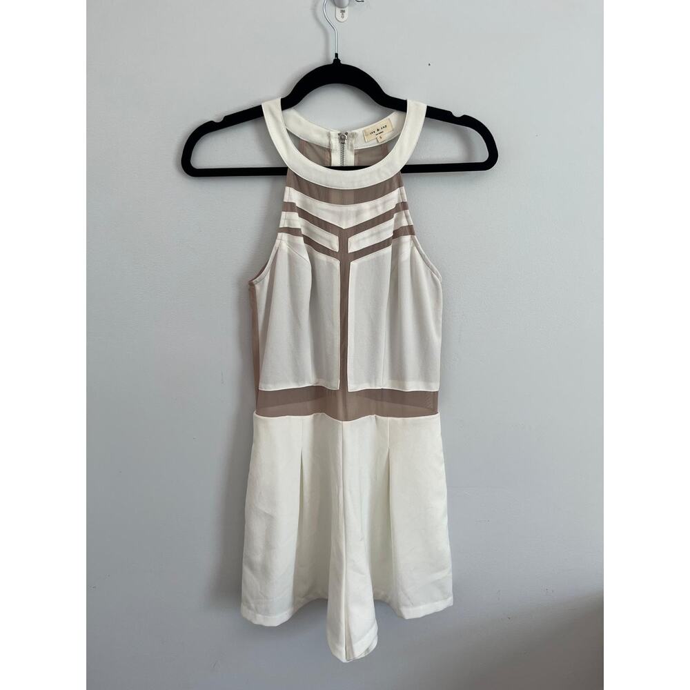 Tea & Cup Romper‎ Women S White Mesh Inset Halter Back Zip Playsuit